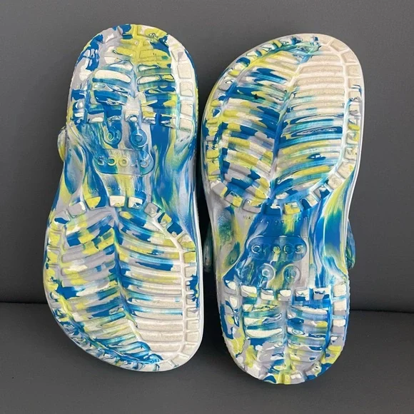 Crocs Kids Classic Marble Clog Blue/Lime/White Dye Power Ranger Jibbitz Size 10C - Picture 11 of 13